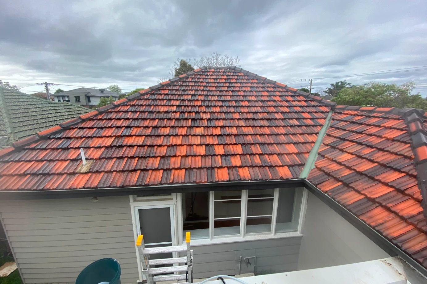 A clean picture of a roof after roof cleaning was done